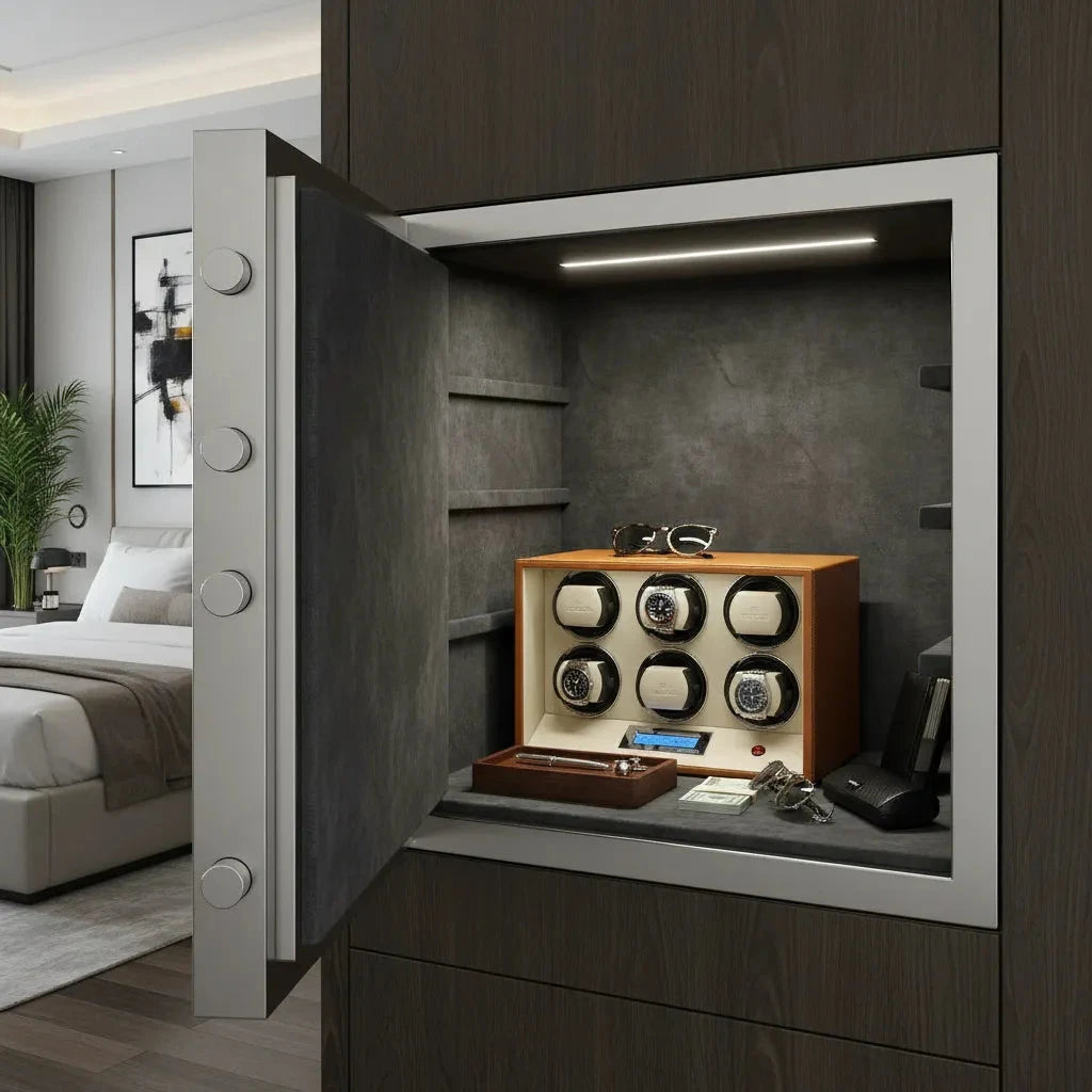 6 Watch Winder Safe Module Brown Smooth Leather Finish by Aevitas