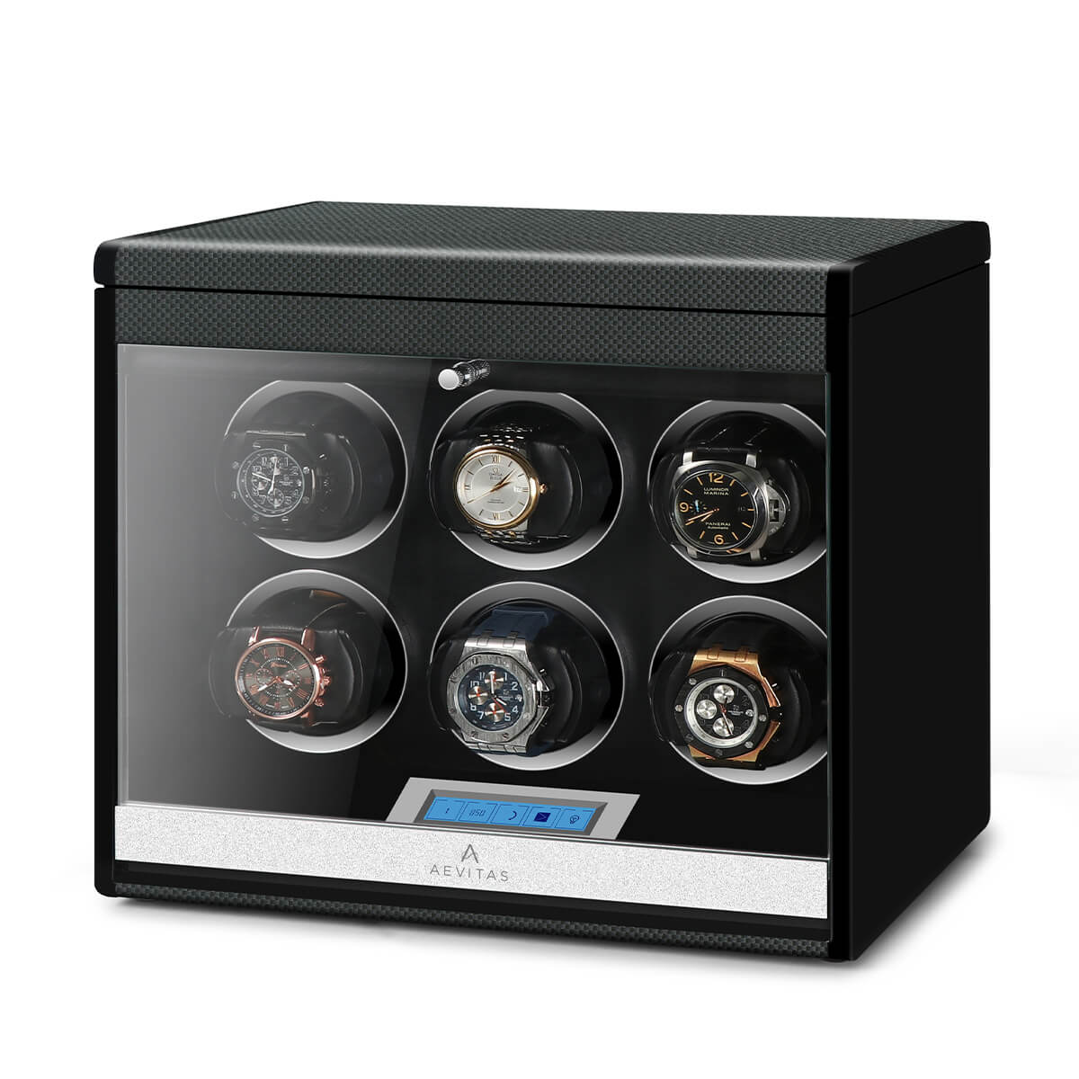 6 Watch Winder in Carbon Fibre with Extra Storage Area by Aevitas