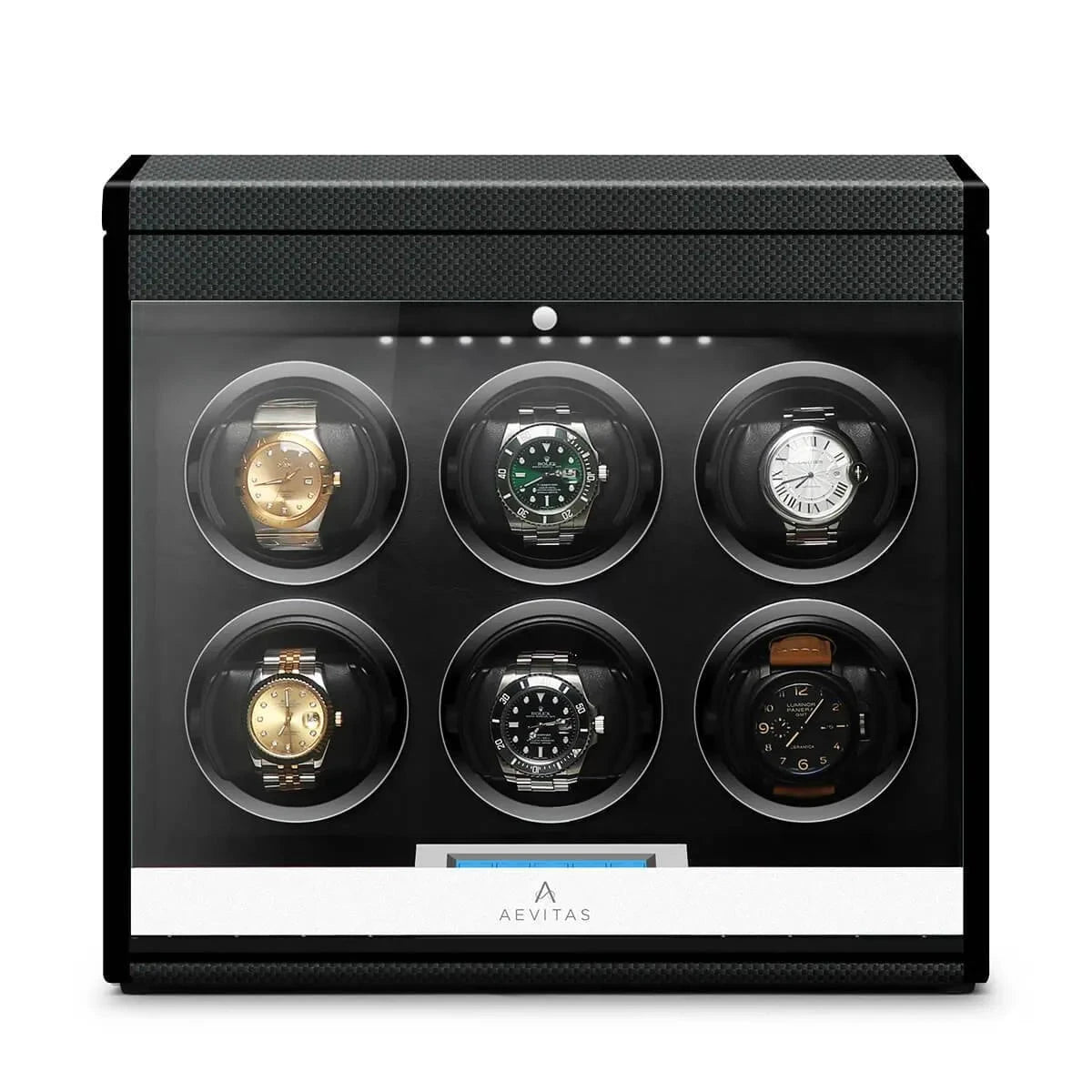 6 Watch Winder in Carbon Fibre with Extra Storage Area by Aevitas