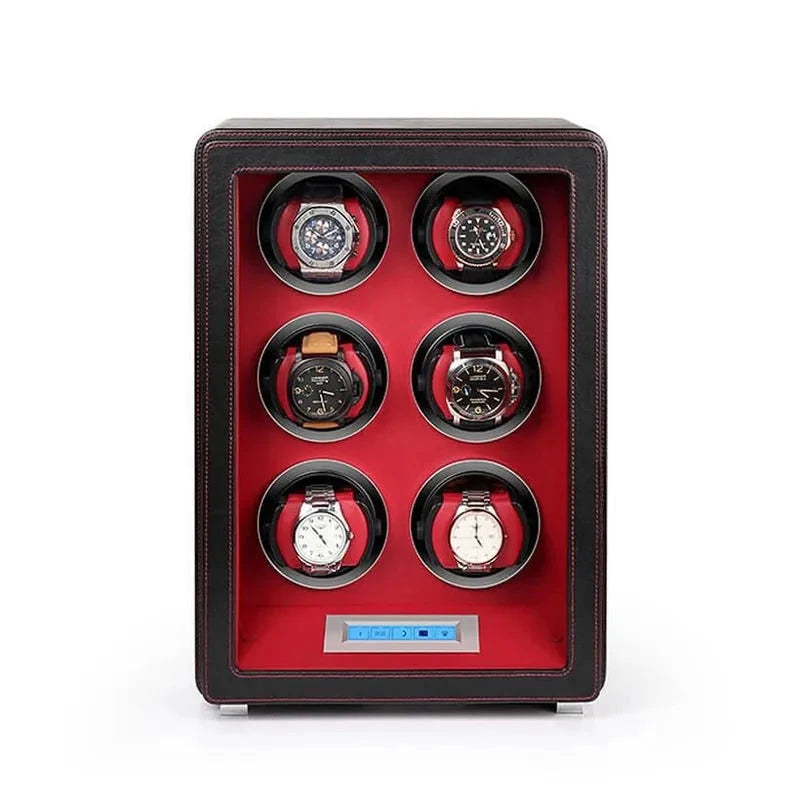 6 Watch Winder in Smooth Black Leather Finish by Aevitas UK