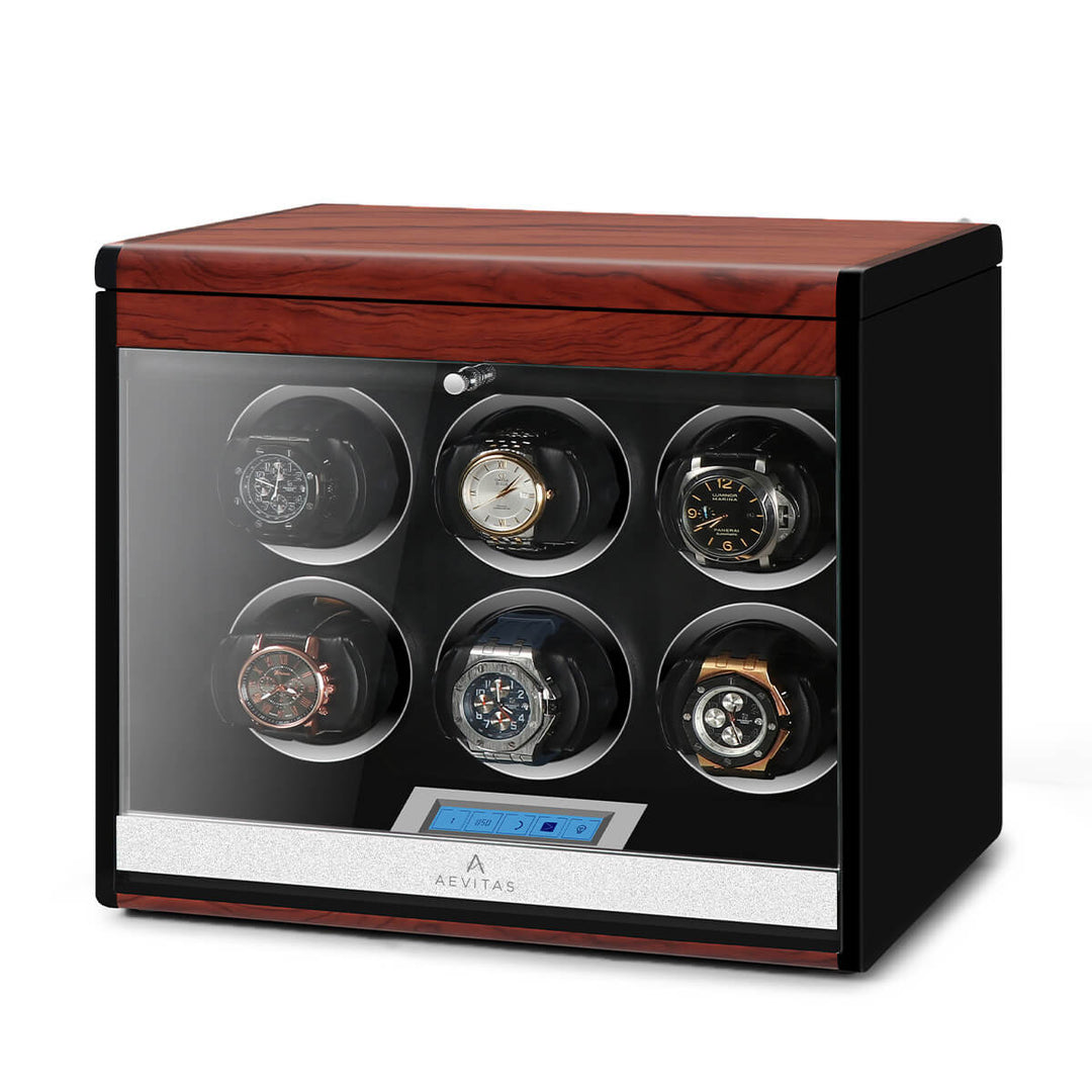 6 Watch Winder with Extra Storage with Wood Veneer Finish by Aevitas