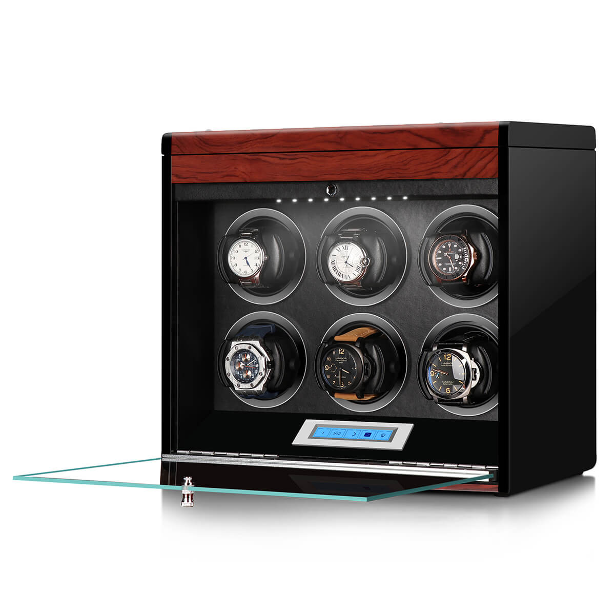 6 Watch Winder with Extra Storage with Wood Veneer Finish by Aevitas