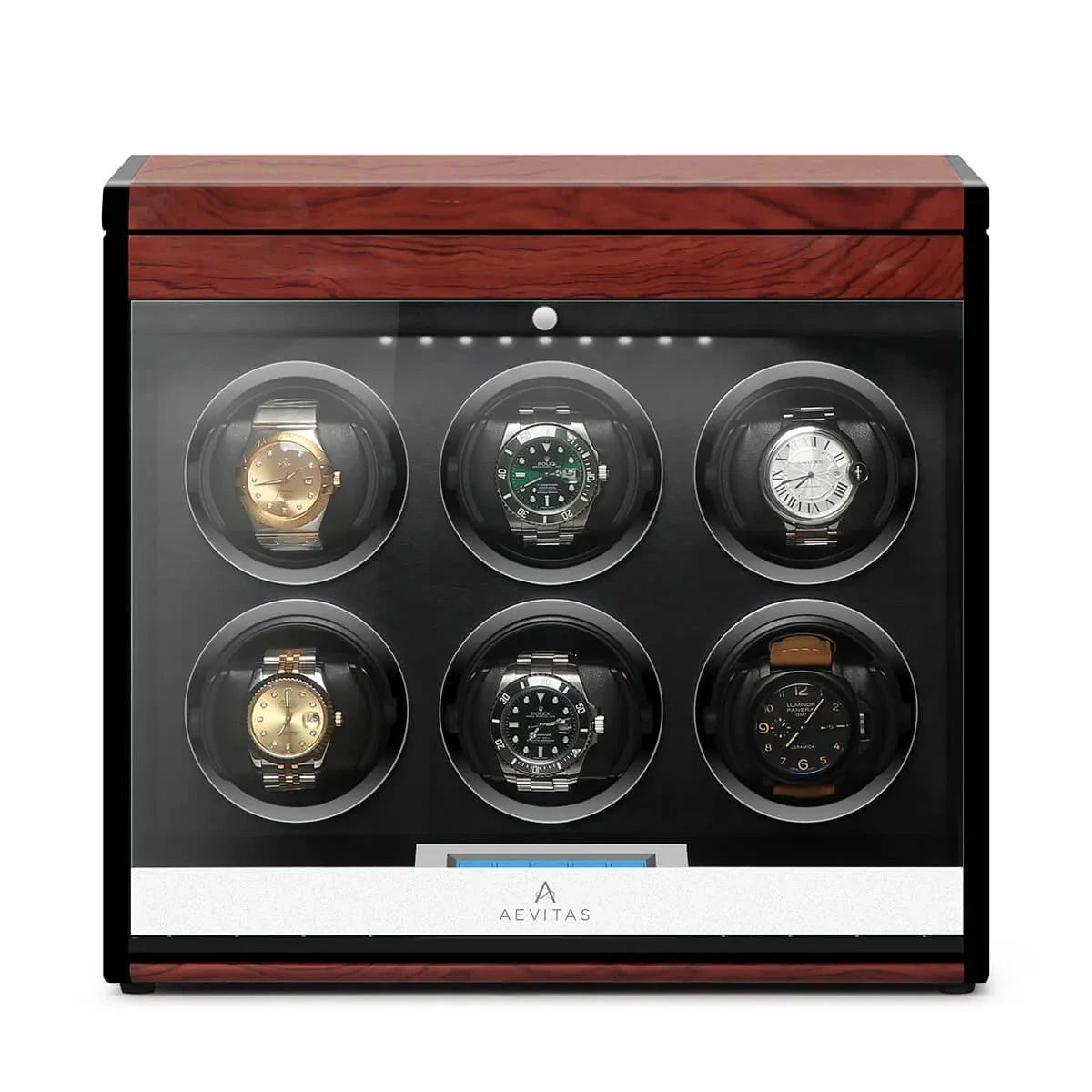 6 Watch Winder with Extra Storage with Wood Veneer Finish by Aevitas