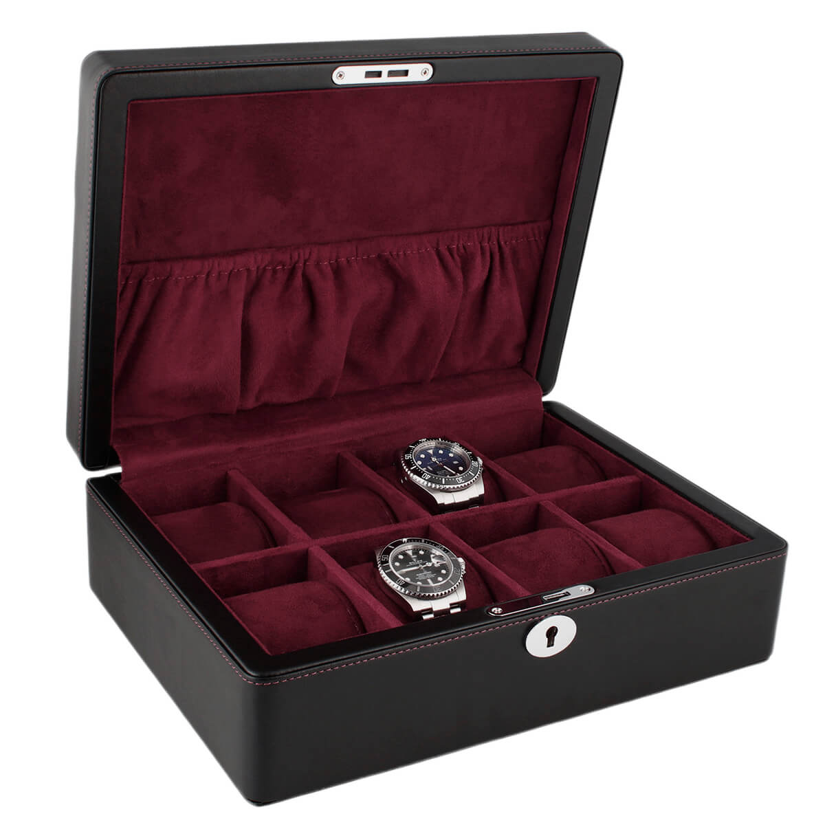 8 Watch Box in Black Leather Finish Fine Quality by Aevitas