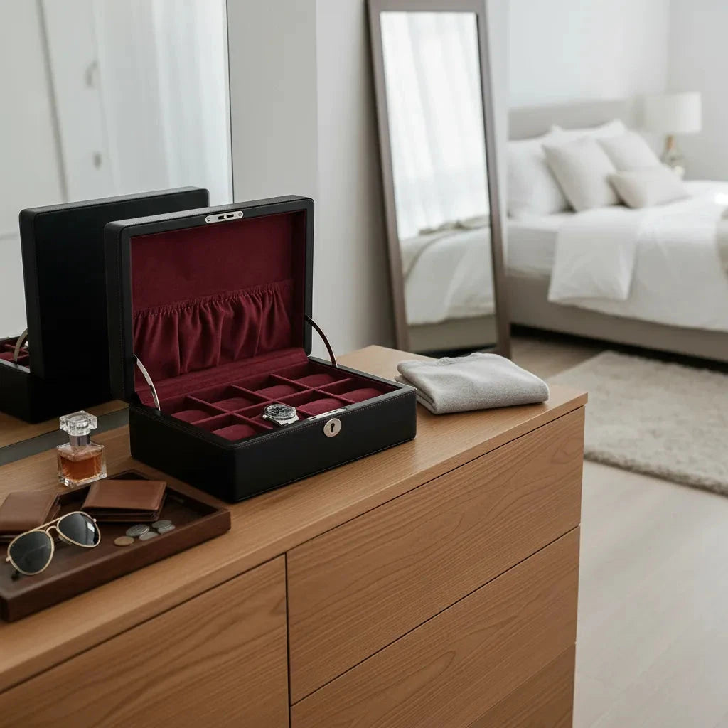 8 Watch Box in Black Leather Finish Fine Quality by Aevitas