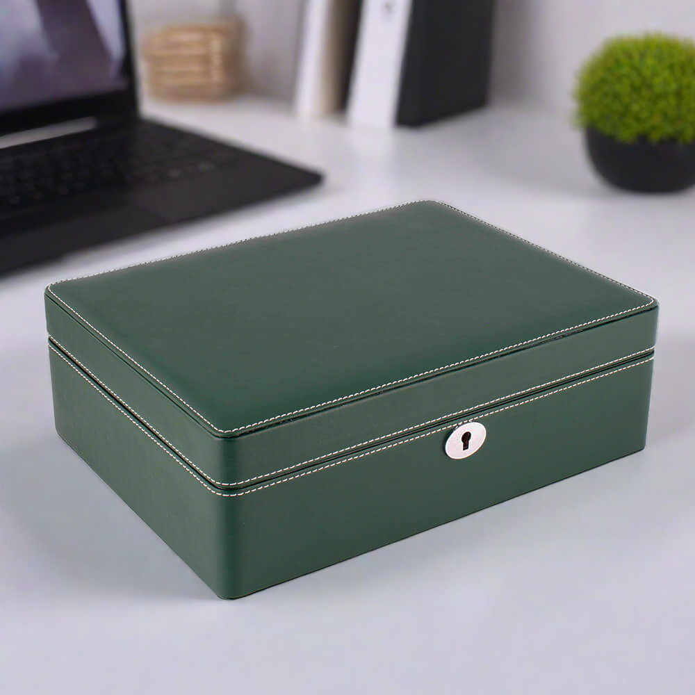 8 Watch Box in Green Leather Finish Fine Quality by Aevitas
