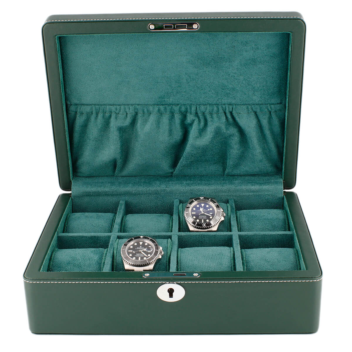 8 Watch Box in Green Leather Finish Fine Quality by Aevitas