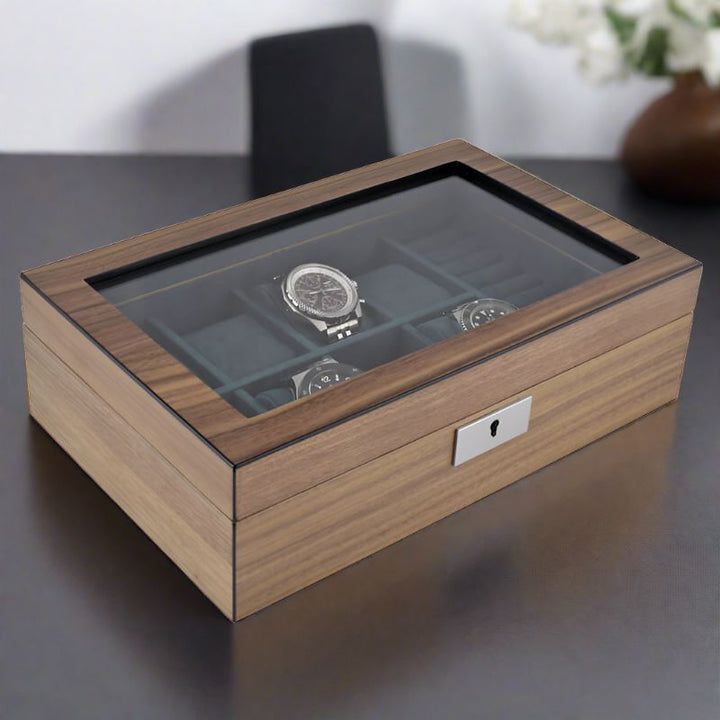 8 Watch Box with Cufflink Storage Natural Walnut Finish by Aevitas