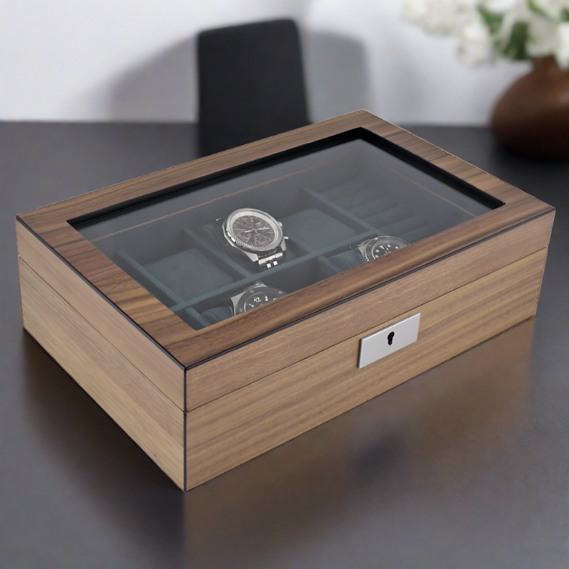 8 Watch Box with Cufflink Storage Natural Walnut Finish by Aevitas