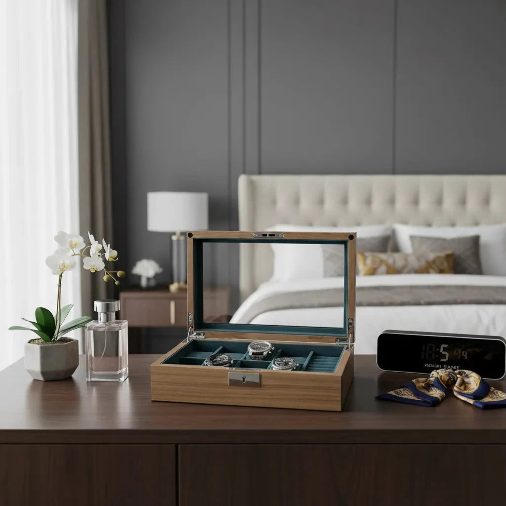 8 Watch Box with Cufflink Storage Natural Walnut Finish by Aevitas