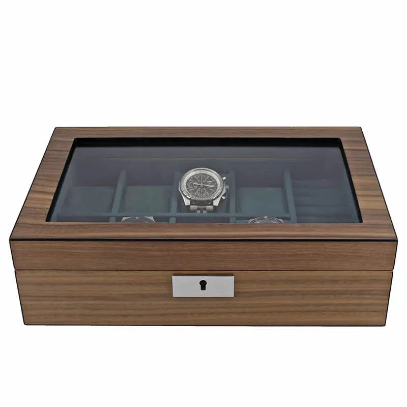 8 Watch Box with Cufflink Storage Natural Walnut Finish by Aevitas