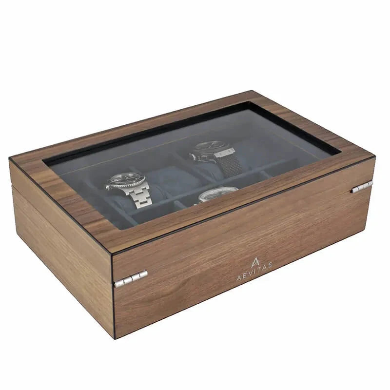 8 Watch Box with Cufflink Storage Natural Walnut Finish by Aevitas