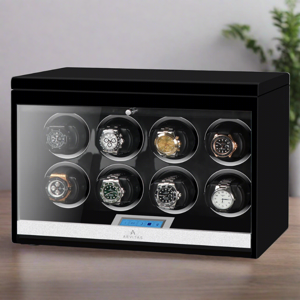 8 Watch Winder Black Edition with Extra Storage Area by Aevitas