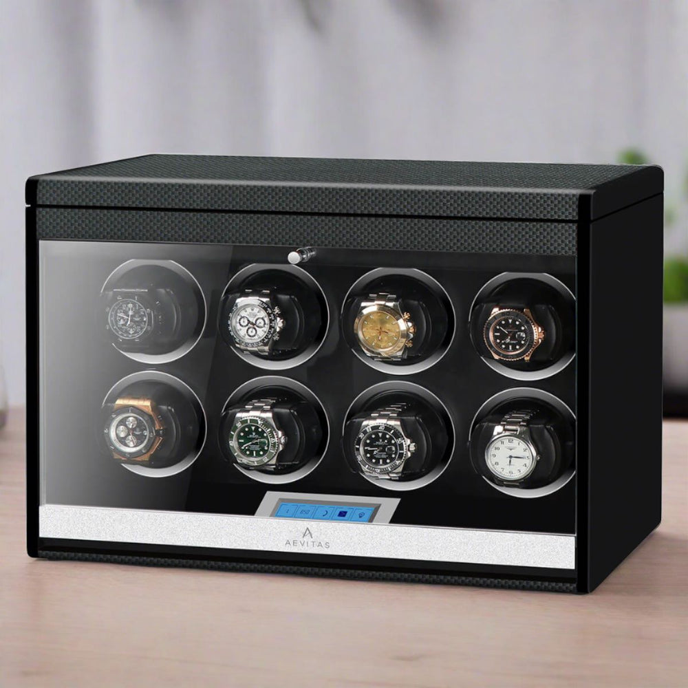 8 Watch Winder in Carbon Fibre Finish with Extra Storage by Aevitas