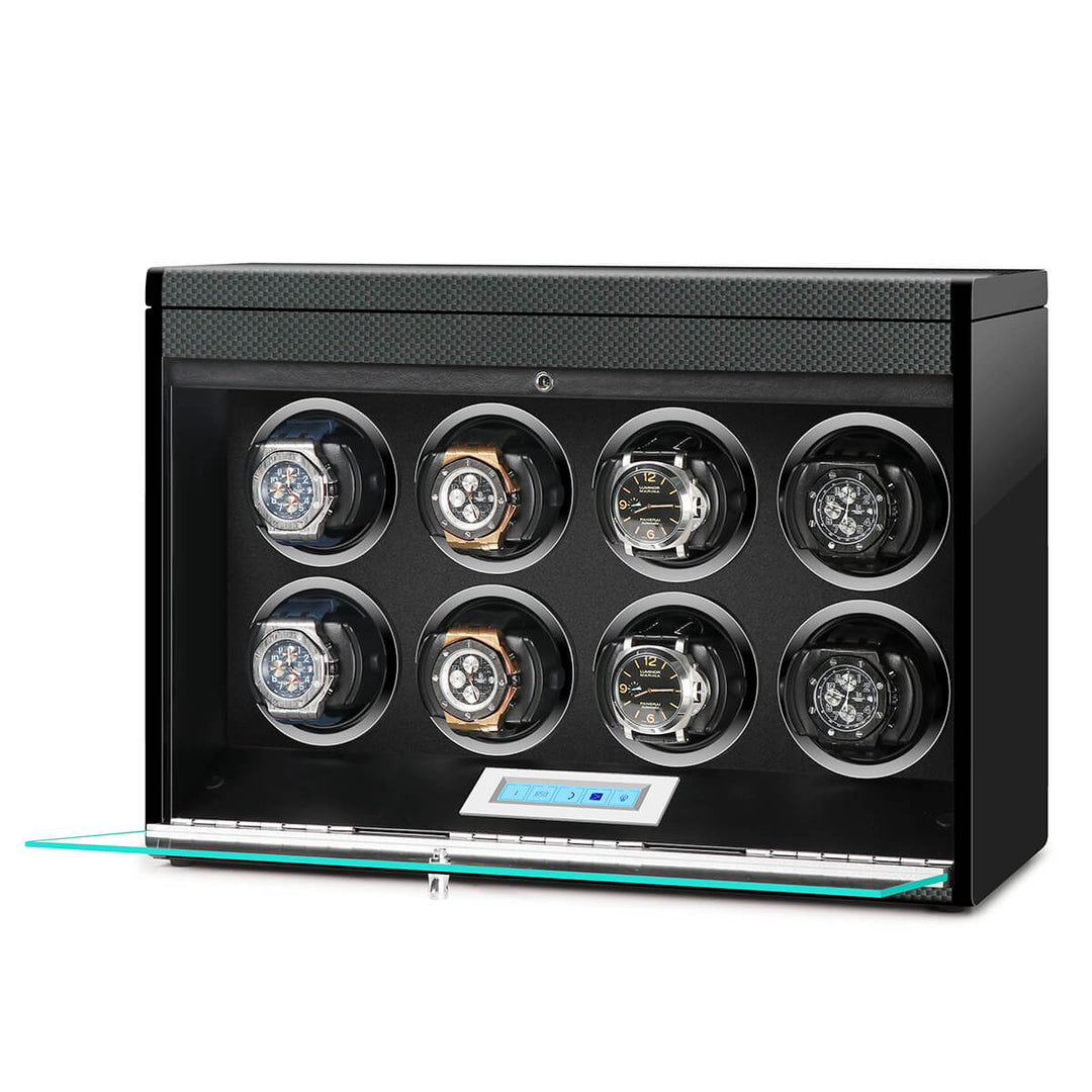 8 Watch Winder in Carbon Fibre Finish with Extra Storage by Aevitas
