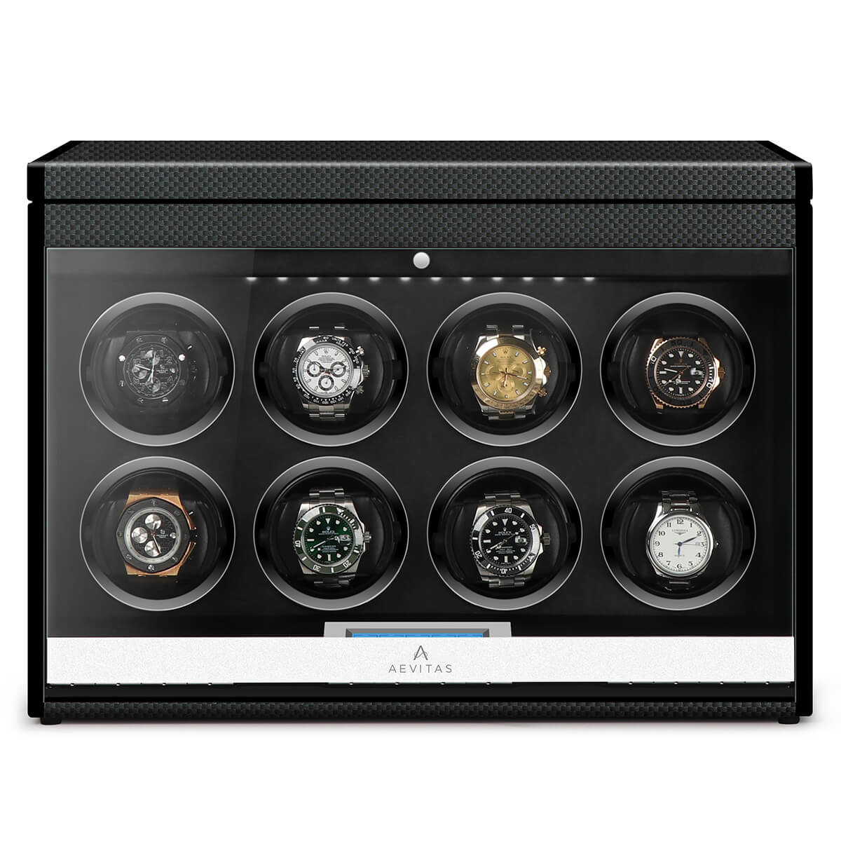 8 Watch Winder in Carbon Fibre Finish with Extra Storage by Aevitas