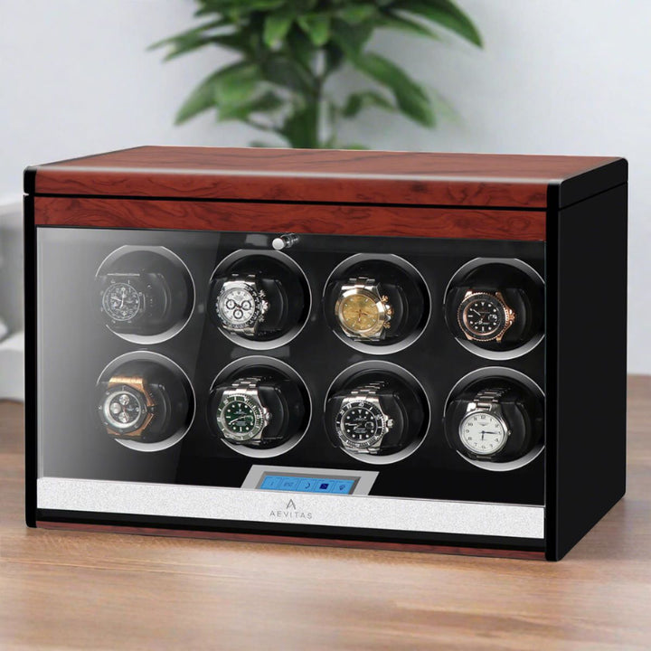 8 Watch Winder with Extra Storage Wood Veneer Finish by Aevitas