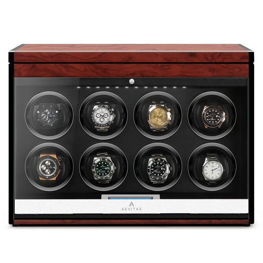 8 Watch Winder with Extra Storage Wood Veneer Finish by Aevitas - Special Offer