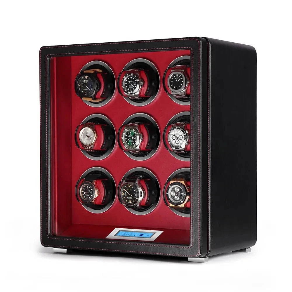 9 Watch Winder in Smooth Black Leather Finish by Aevitas UK
