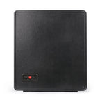 Back view of a black leatherette 9-watch winder featuring a power switch and USB port on a smooth, rectangular casing.