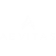 White background with the word AEVITAS in thin, uppercase letters. A large, stylized letter A with an intersecting curved line appears prominently above the text.