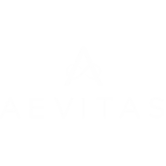 White background with the word AEVITAS in thin, uppercase letters. A large, stylized letter A with an intersecting curved line appears prominently above the text.