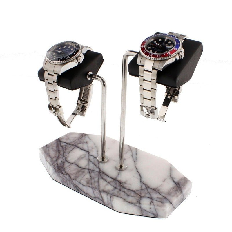 Aevitas Watch Double Stand White Marble Dark Violet Veins with Black Leather