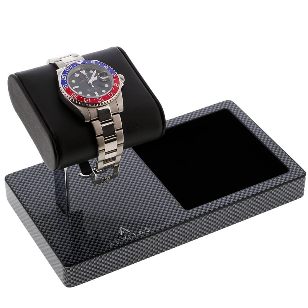 Aevitas Watch Large Stand Carbon Fibre with Black Genuine Leather Holder 50% Off