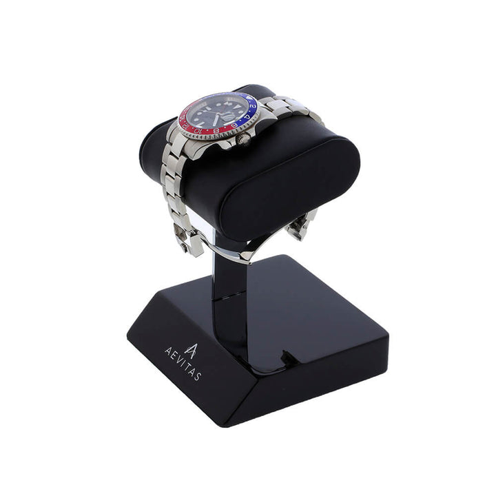 Aevitas Watch Stand Piano Black with Black Real Leather Watch Holder 50% Off