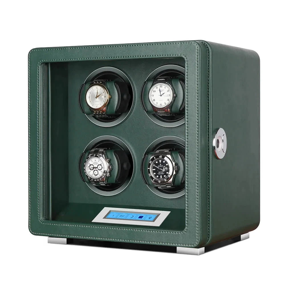 Automatic 4 Watch Winder in Dark Green Smooth Leather Finish by Aevitas