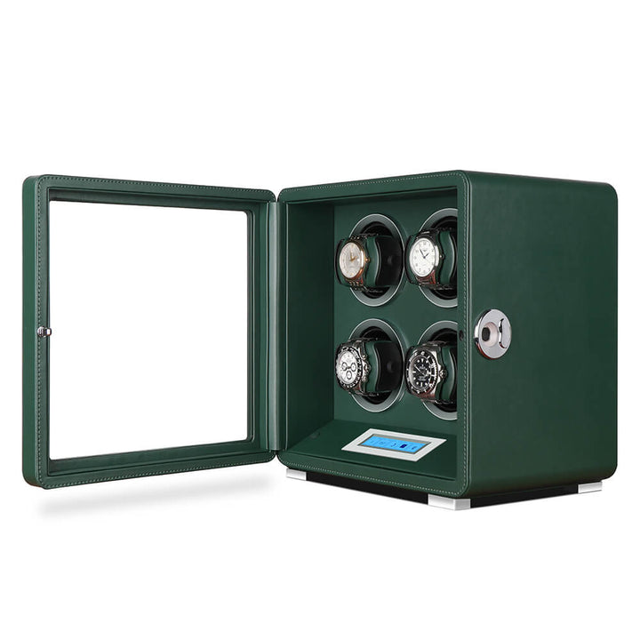 Automatic 4 Watch Winder in Dark Green Smooth Leather Finish by Aevitas