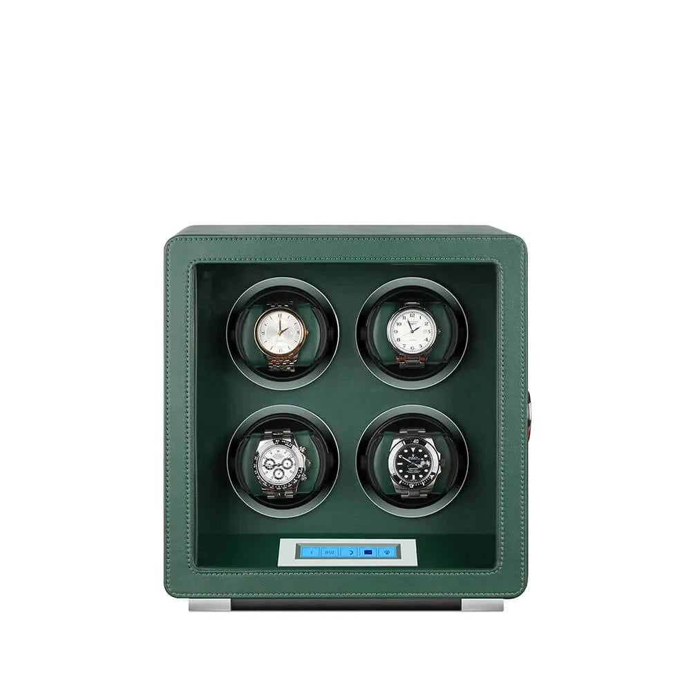 Automatic 4 Watch Winder in Dark Green Smooth Leather Finish by Aevitas