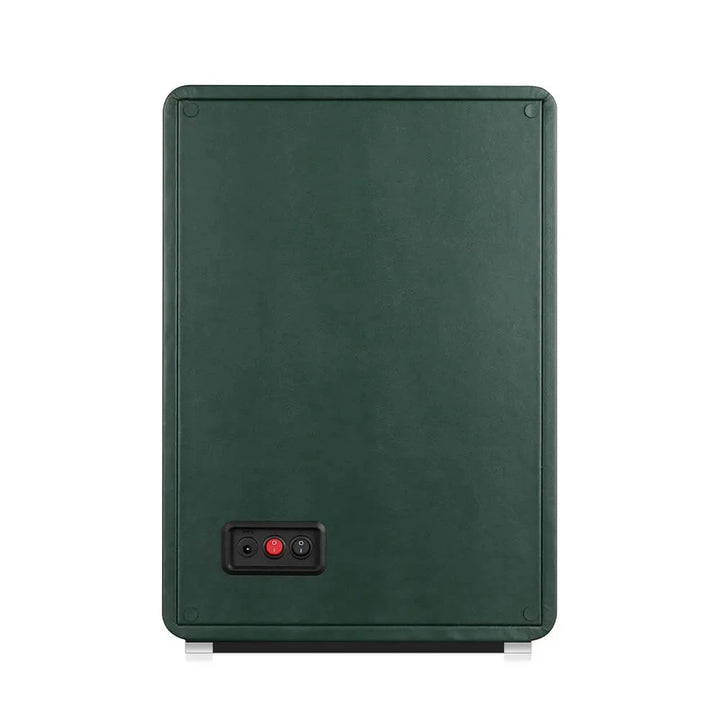 The Aevitas Automatic 6 Watch Winder features a rectangular dark green smooth vegan leather finish, with a black panel and red and black buttons on the front—a stylish storage solution for automatic watches.