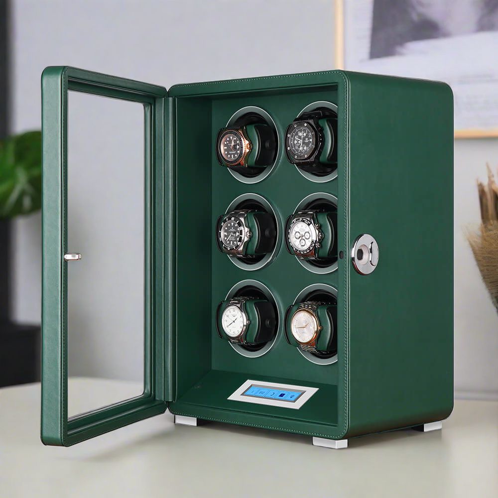 Automatic 6 Watch Winder Dark Green Smooth Leather Finish by Aevitas