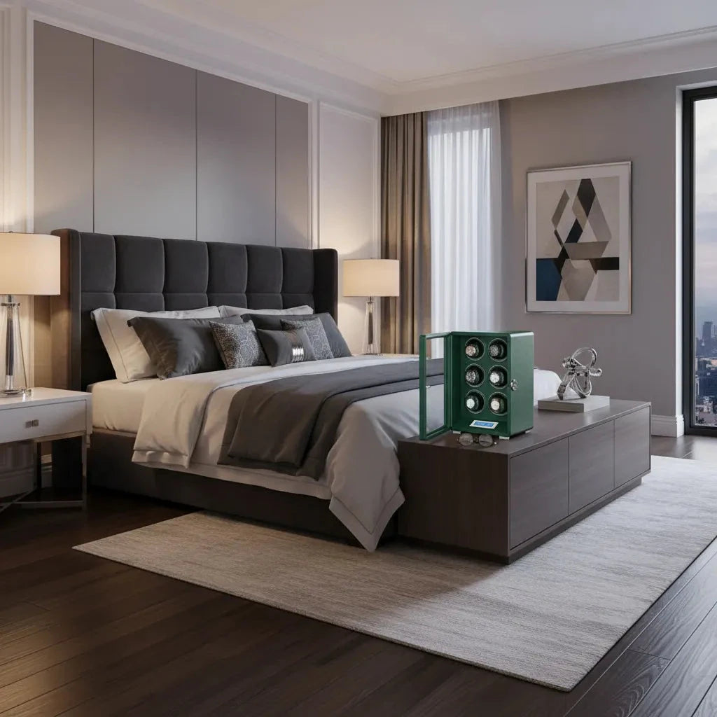 Automatic 6 Watch Winder Dark Green Smooth Leather Finish by Aevitas