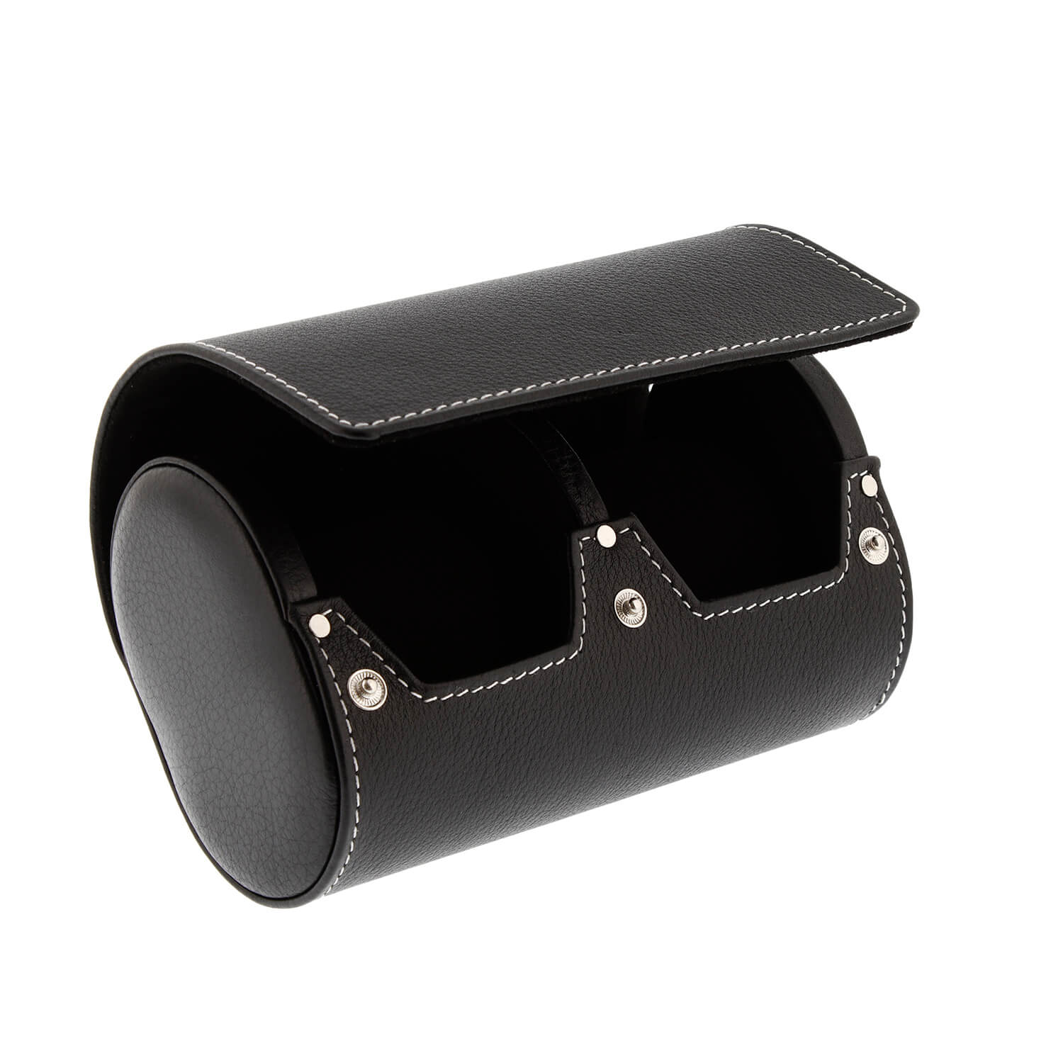 Black Genuine Leather Double Watch Roll Travel Case by Aevitas
