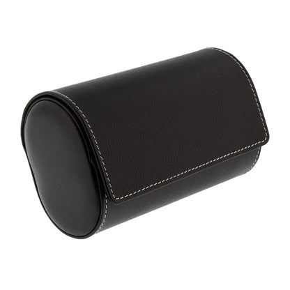 Black Genuine Leather Double Watch Roll Travel Case by Aevitas