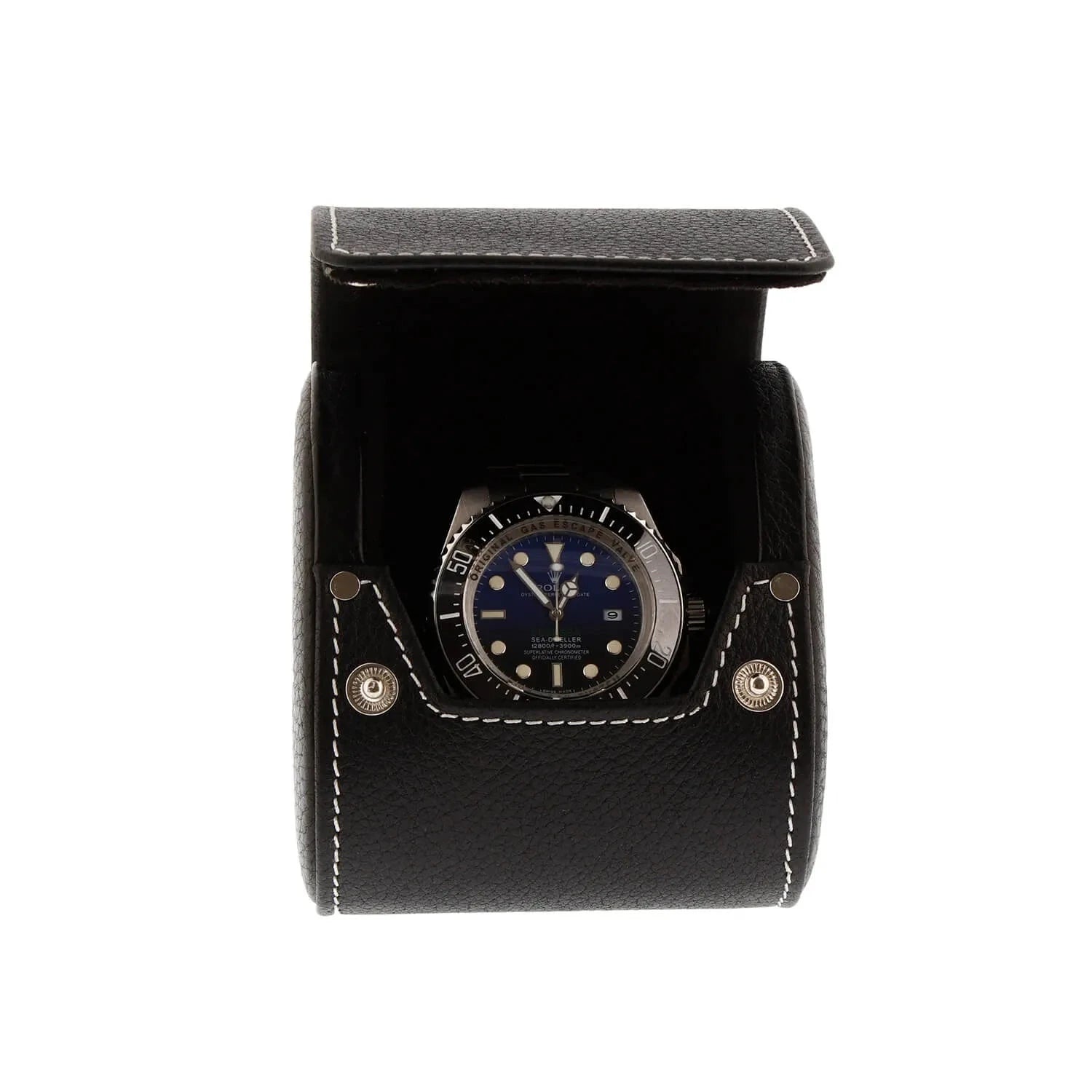 Black Genuine Leather Single Watch Roll Travel Case by Aevitas