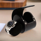 Black Genuine Leather Single Watch Roll Travel Case by Aevitas
