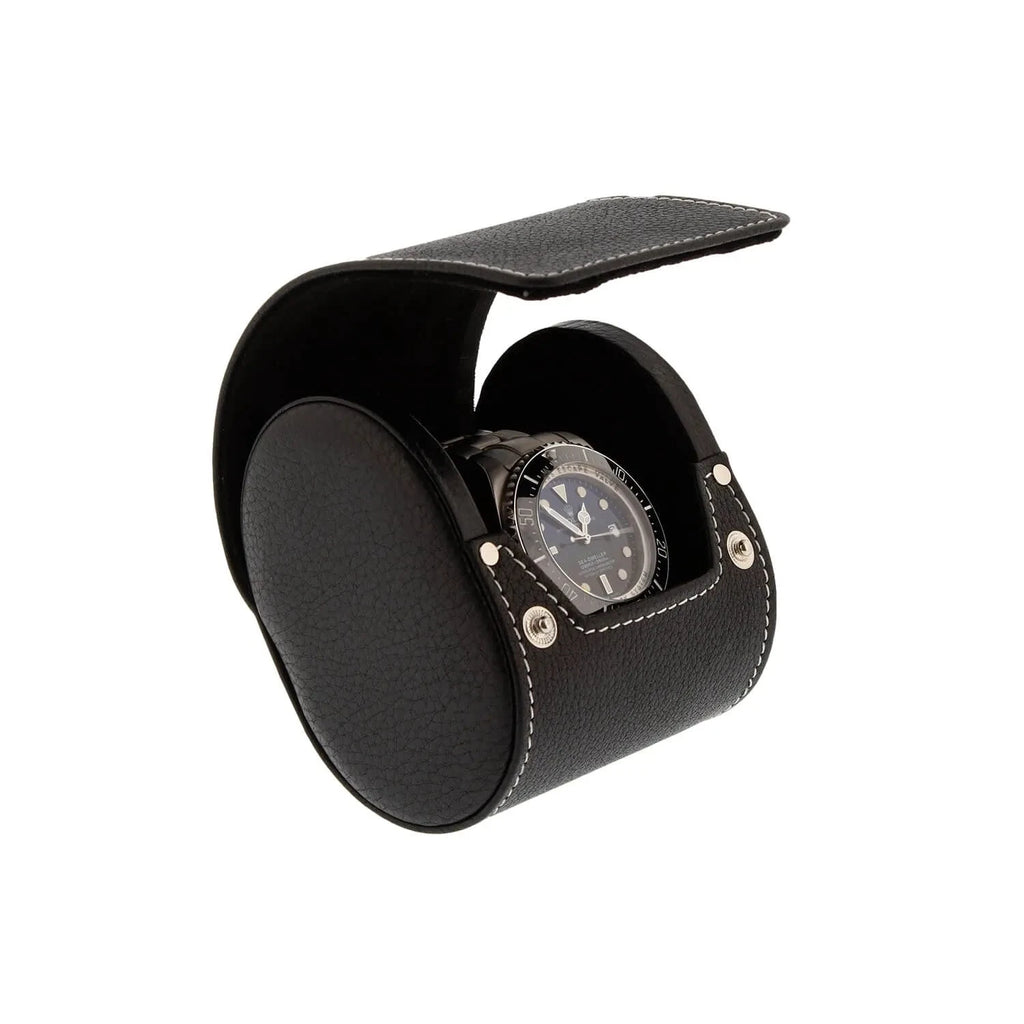Black Genuine Leather Single Watch Roll Travel Case by Aevitas