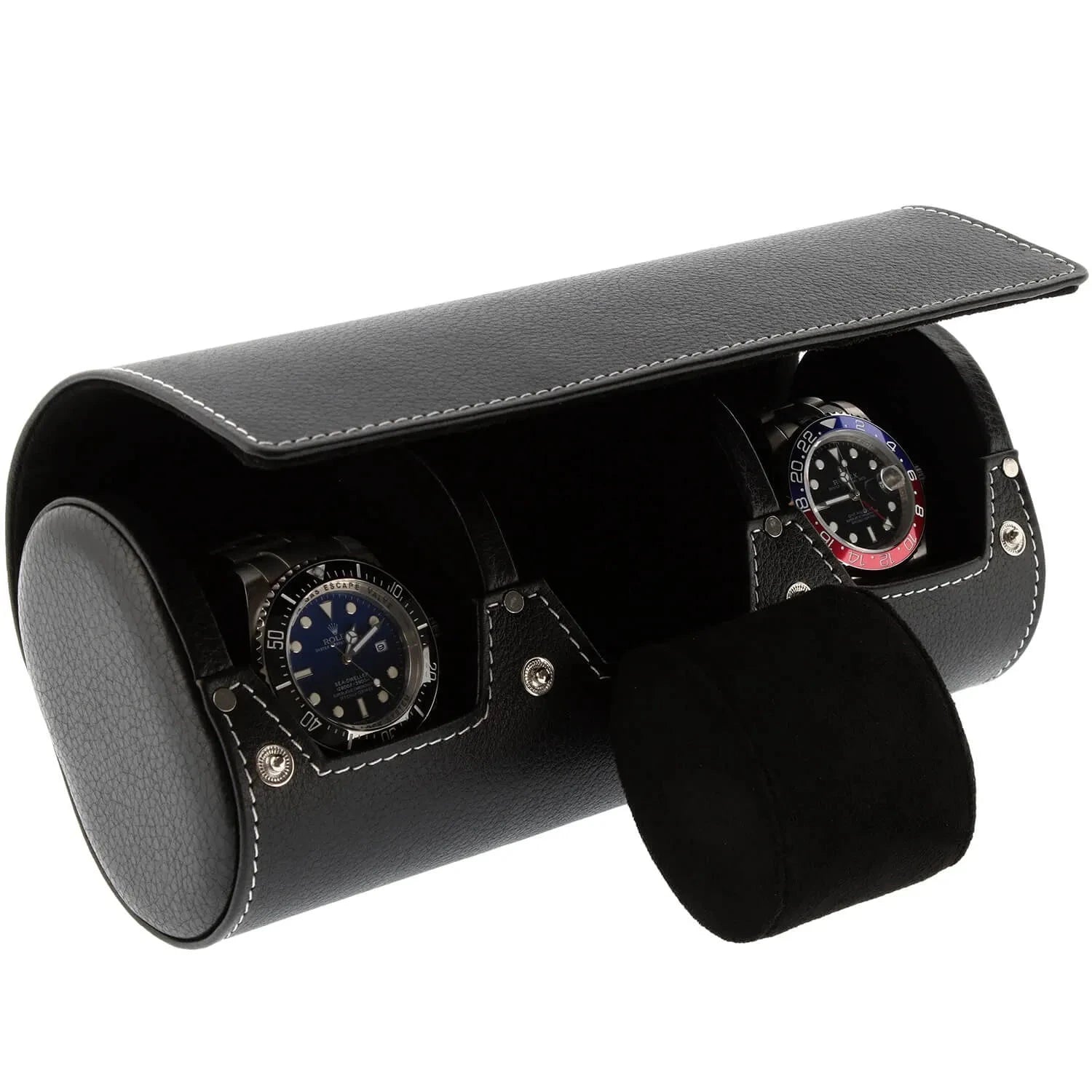 Black Genuine Leather Triple Watch Roll Travel Case by Aevitas