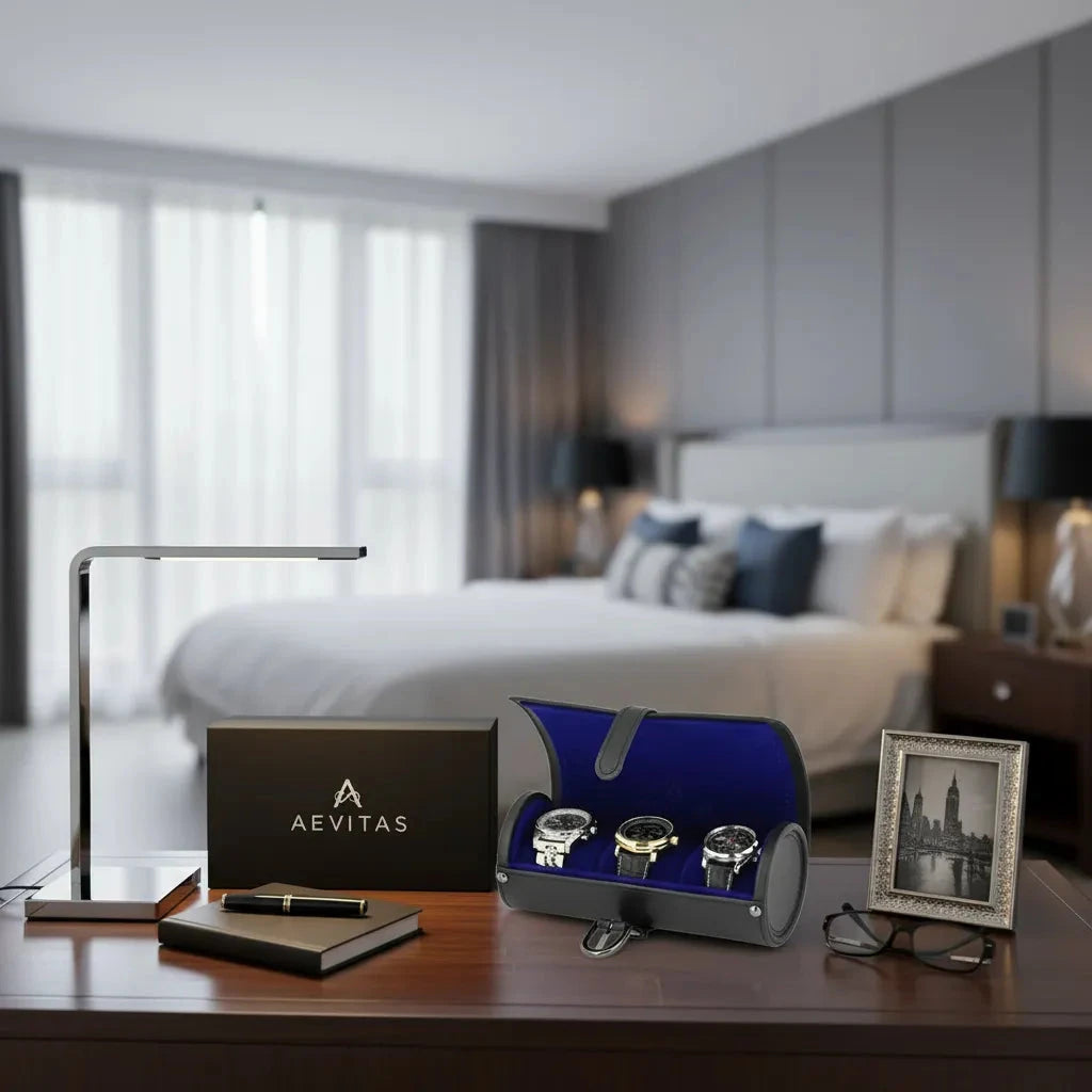 Black Genuine Leather Watch Travel Roll 3 Watches Royal Blue Velvet Lining by Aevitas