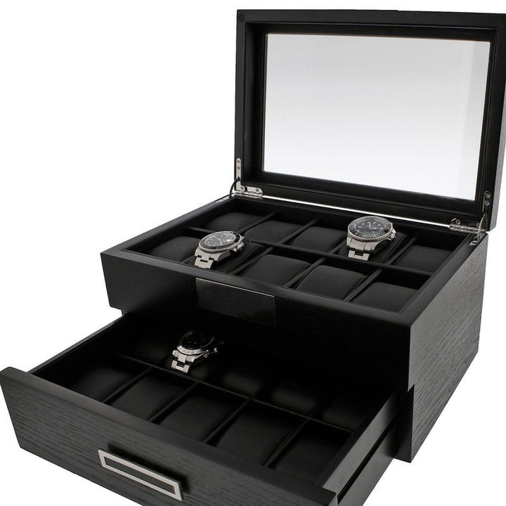 Black Oak Wooden Veneer Watch Box for 20 Watches by Aevitas