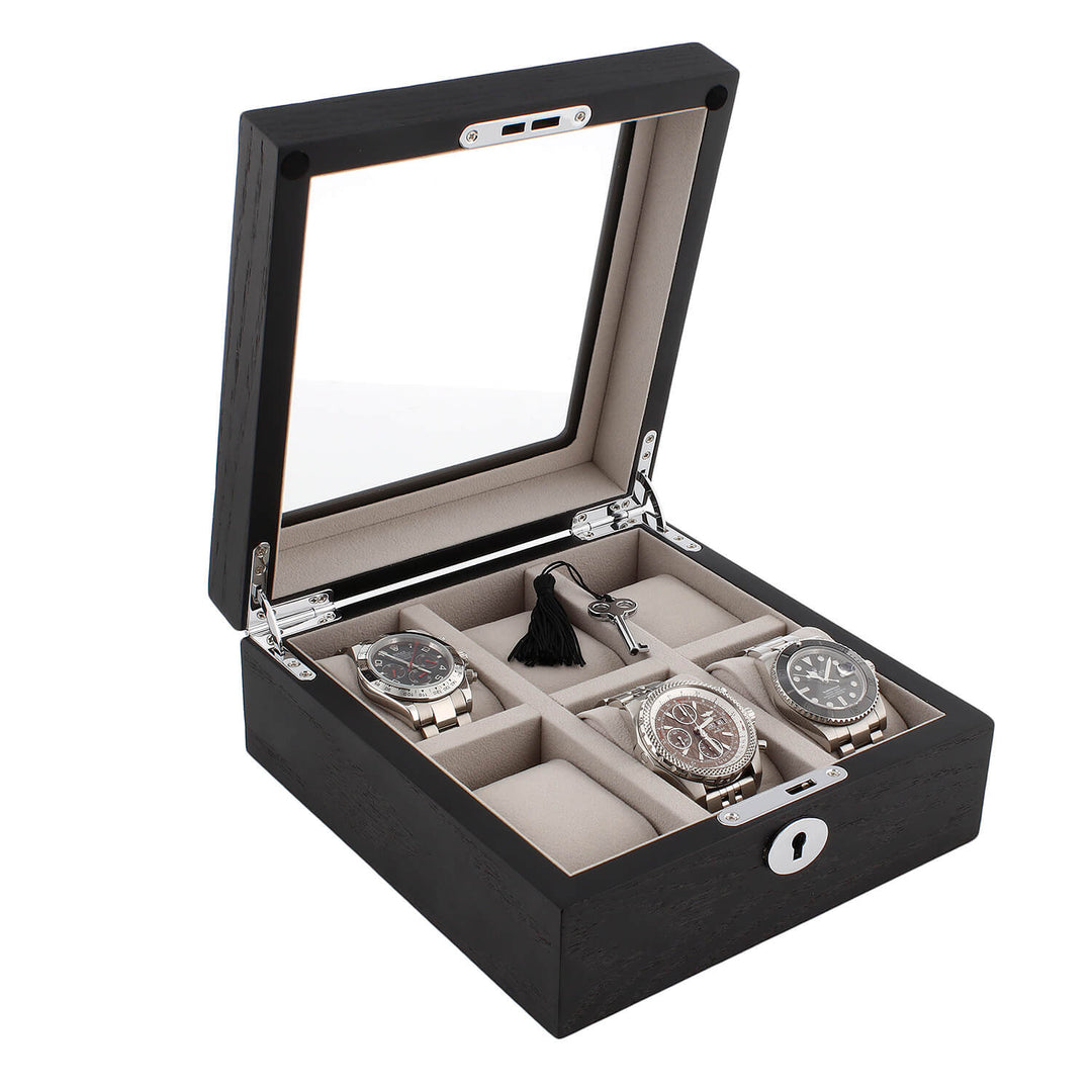 Black Oak Wooden Veneer Watch Box for 6 Watches by Aevitas