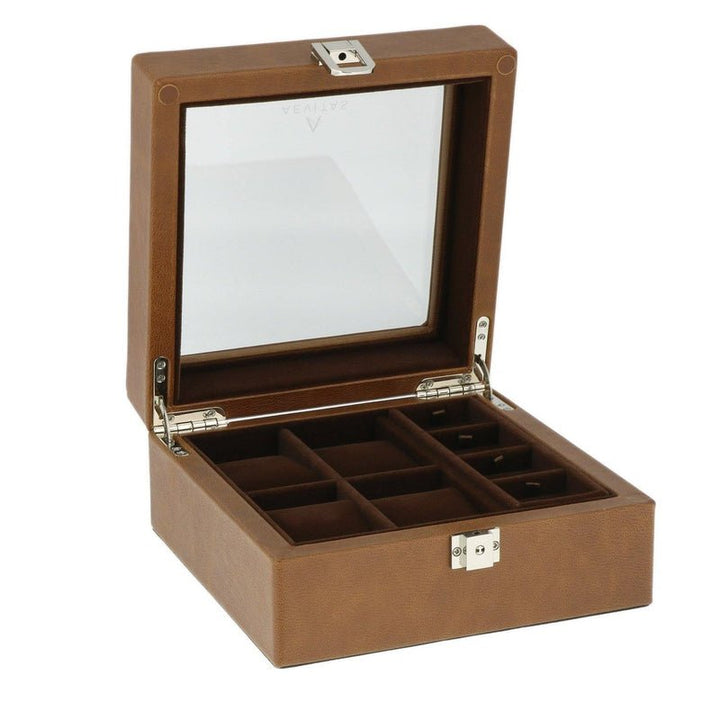 4 Watch Box Brown Genuine Leather with 8 Cufflink Holders by Aevitas