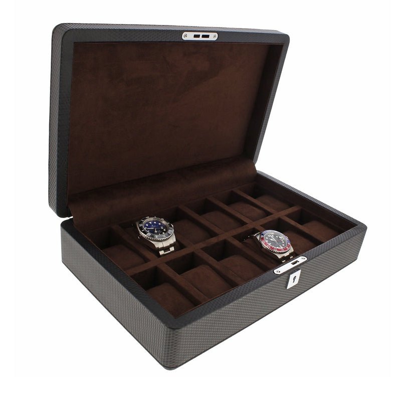 Carbon Fibre Leather Watch Box Premium Quality 12 Watches by Aevitas