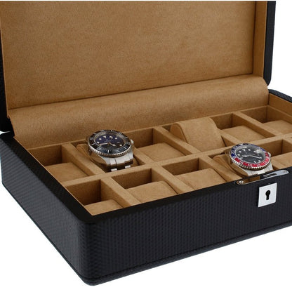 Carbon Fibre Leather Watch Box Premium Quality 12 Watches by Aevitas