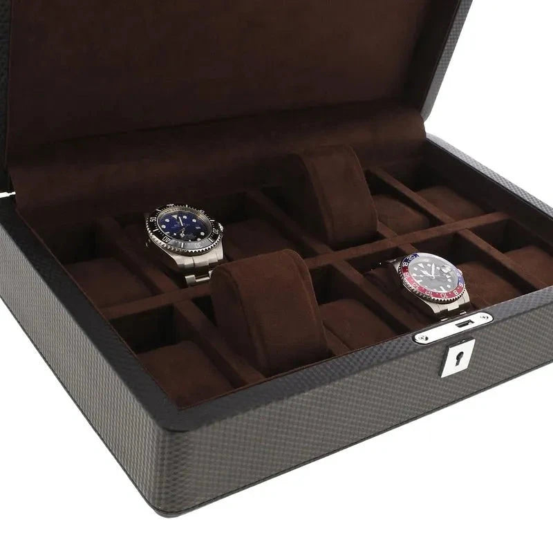Carbon Fibre Leather Watch Box Premium Quality 12 Watches by Aevitas