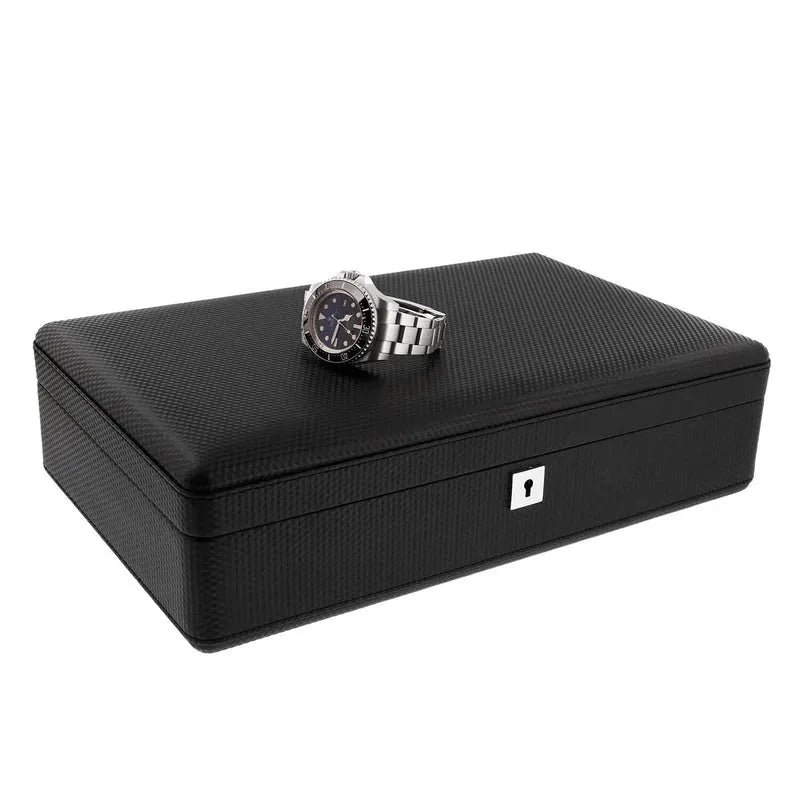 Carbon Fibre Leather Watch Box Premium Quality 12 Watches by Aevitas