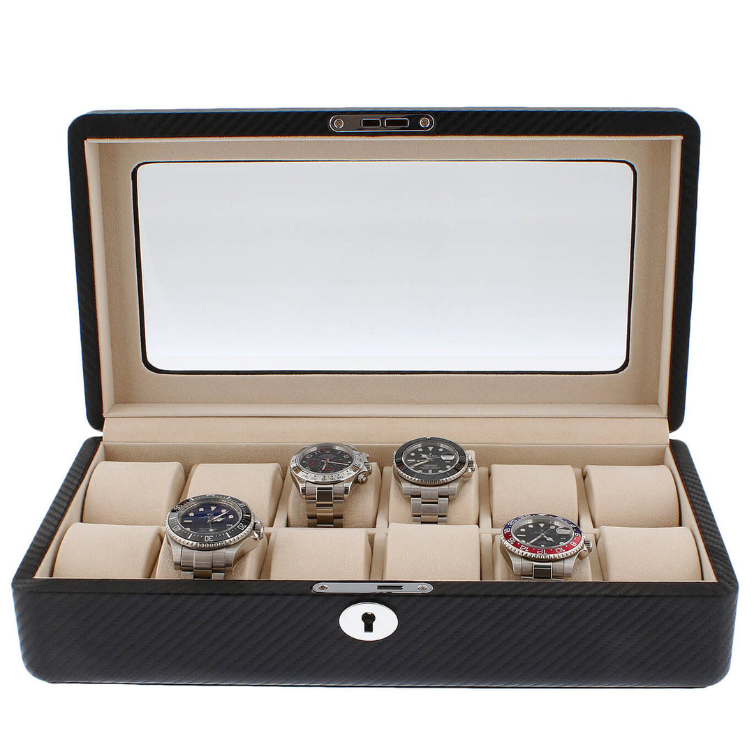 Carbon Fibre Leather Watch Box Premium Quality 12 Watches
